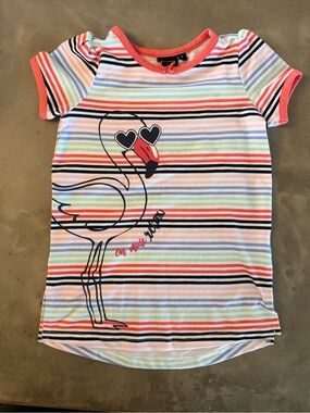 Striped Flamingo Graphic night dress - Coral Trim